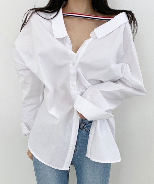 ReRe(リリ)の「2WAYストライプ切替×バックボタンシャツ(シャツ/ブラウス・レディース・ストライプ/ホワイト・FREE)」の9枚目の写真