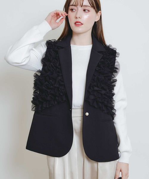 PICCIN PERLA（ピッチンペルラ）の「チュールジレ（ベスト・レディース・ブラック/オフホワイト・M）」の2枚目の写真