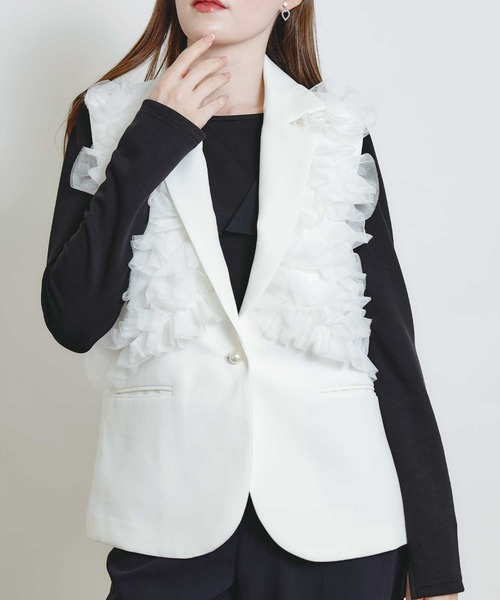 PICCIN PERLA（ピッチンペルラ）の「チュールジレ（ベスト・レディース・ブラック/オフホワイト・M）」の3枚目の写真