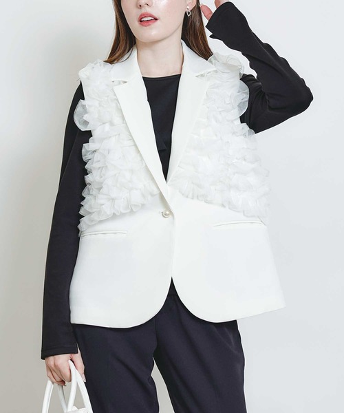 PICCIN PERLA（ピッチンペルラ）の「チュールジレ（ベスト・レディース・ブラック/オフホワイト・M）」の5枚目の写真