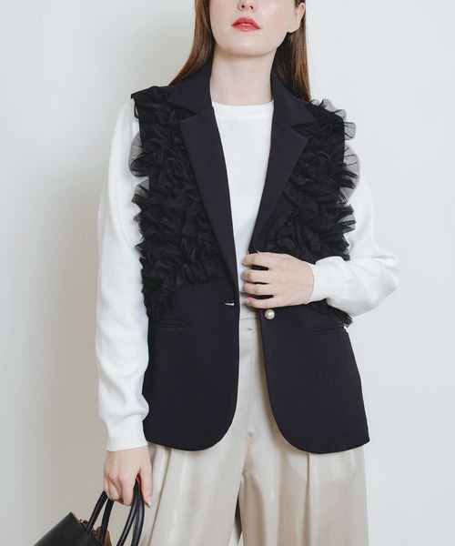 PICCIN PERLA（ピッチンペルラ）の「チュールジレ（ベスト・レディース・ブラック/オフホワイト・M）」の16枚目の写真