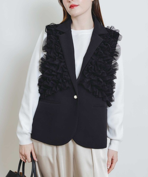 PICCIN PERLA（ピッチンペルラ）の「チュールジレ（ベスト・レディース・ブラック/オフホワイト・M）」の10枚目の写真