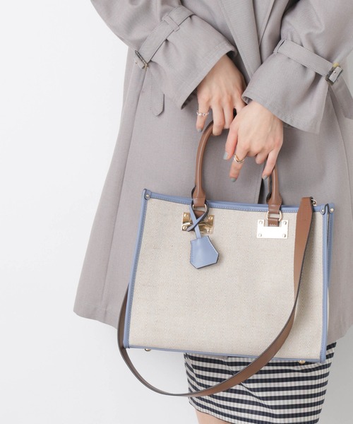 NANO universe(ナノユニバース)の「バイカラーキャンバスバッグ(トートバッグ・レディース・ブルー/ブラウン・F)」の2枚目の写真