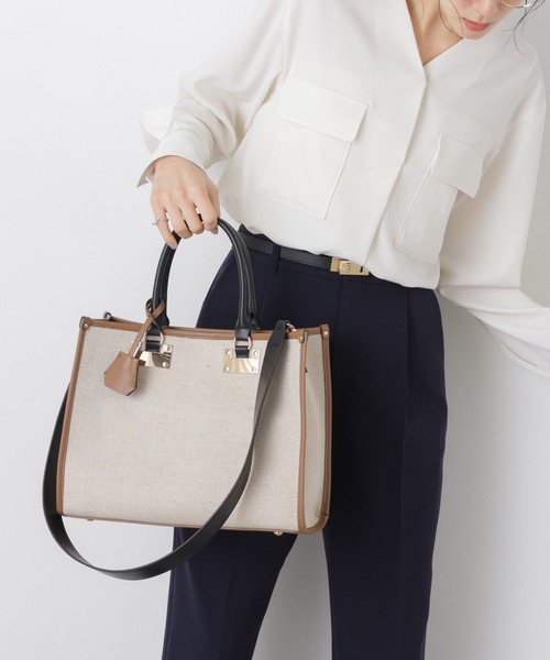 NANO universe(ナノユニバース)の「バイカラーキャンバスバッグ(トートバッグ・レディース・ブルー/ブラウン・F)」の5枚目の写真