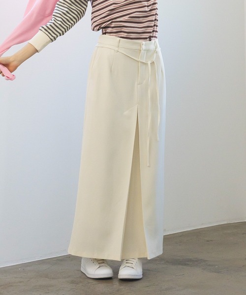 CRAFT STANDARD BOUTIQUE（クラフトスタンダードブティック）の「イージーケア/フロントタックロングスカート◆（スカート・レディース・アイボリー/ブラック/ライトカーキ・L/M）」の2枚目の写真