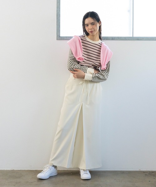 CRAFT STANDARD BOUTIQUE（クラフトスタンダードブティック）の「イージーケア/フロントタックロングスカート◆（スカート・レディース・アイボリー/ブラック/ライトカーキ・L/M）」の7枚目の写真