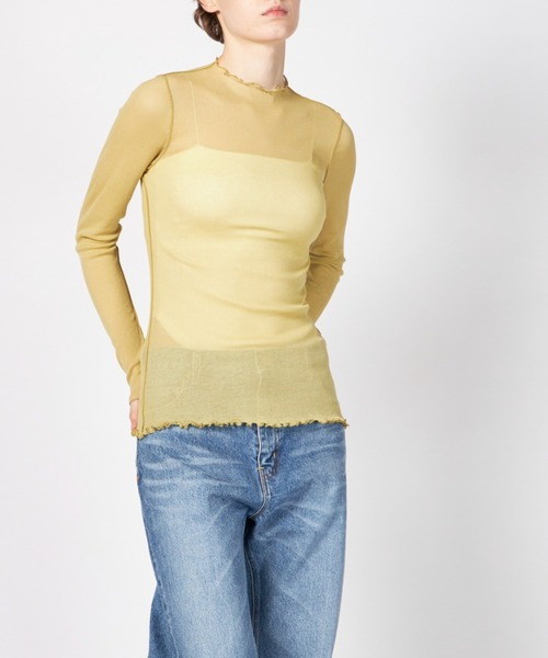 HAKUJI(ハクジ)の「HAKUJI Sheer rib BN PO(Tシャツ/カットソー・レディース・オフホワイト/ブラック/ライトイエロー・FREE)」の1枚目の写真