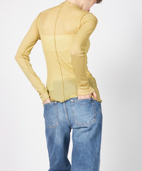 HAKUJI(ハクジ)の「HAKUJI Sheer rib BN PO(Tシャツ/カットソー・レディース・オフホワイト/ブラック/ライトイエロー・FREE)」の7枚目の写真