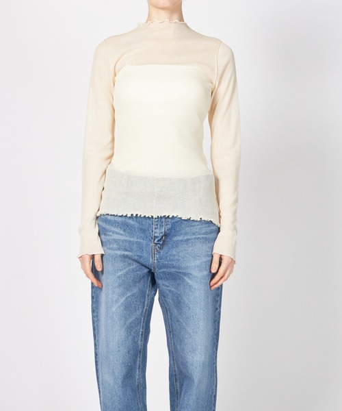 HAKUJI(ハクジ)の「HAKUJI Sheer rib BN PO(Tシャツ/カットソー・レディース・オフホワイト/ブラック/ライトイエロー・FREE)」の6枚目の写真