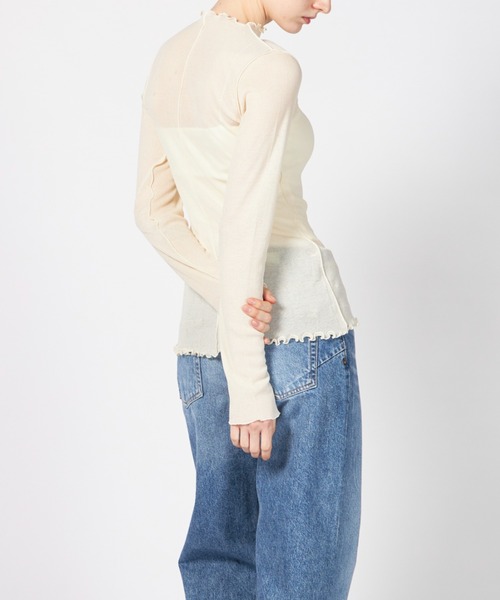 HAKUJI(ハクジ)の「HAKUJI Sheer rib BN PO(Tシャツ/カットソー・レディース・オフホワイト/ブラック/ライトイエロー・FREE)」の5枚目の写真