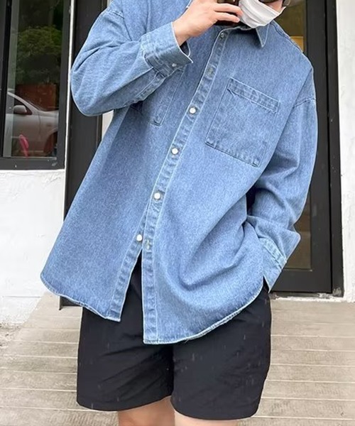 NEW GENTLEMAN(ニュージェントルマン)の「パサデナデニム オーバーサイズシャツ(シャツ/ブラウス・メンズ・ブラック/ブルー・M/L)」の1枚目の写真