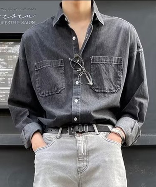 NEW GENTLEMAN(ニュージェントルマン)の「パサデナデニム オーバーサイズシャツ(シャツ/ブラウス・メンズ・ブラック/ブルー・M/L)」の16枚目の写真