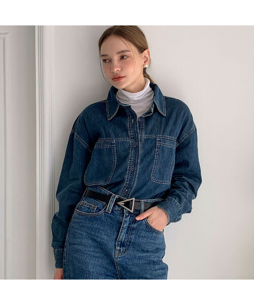 VASCARA(バスカラ)の「Stitch Line Vintage Denim Shirt (2colors)(シャツ/ブラウス・レディース・ダークブルー・FREE)」の1枚目の写真