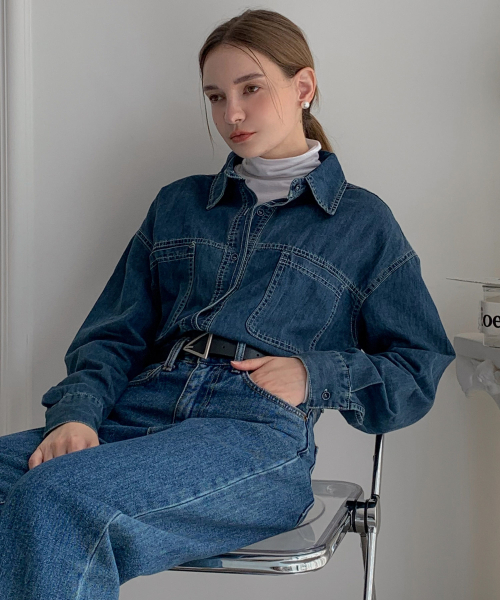 VASCARA(バスカラ)の「Stitch Line Vintage Denim Shirt (2colors)(シャツ/ブラウス・レディース・ダークブルー・FREE)」の4枚目の写真