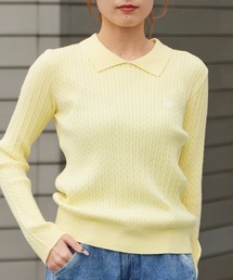U.S. POLO ASSN./ユーエスポロアッスン ロゴ刺繍 ドロップショルダー ステンカラーケーブルニット 秋 秋服 2026年秋冬 冬服