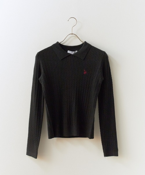 U.S. POLO ASSN.(ユーエスポロアッスン)の「U.S. POLO ASSN./ユーエスポロアッスン ロゴ刺繍 ドロップショルダー ステンカラーケーブルニット 秋 秋服 2026年秋冬 冬服(ニット/セーター・レディース・サックスブルー/イエロー/アイボリー/ブラック・M/L)」の13枚目の写真