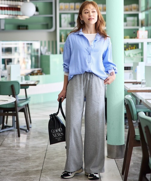 SMILE LAND(スマイルランド)の「<大きいサイズ>ワイドカーブスウェットパンツ(ゆったりヒップ)(その他パンツ・レディース・杢グレー/ブラック・L/3L/4L/5L/LL)」の3枚目の写真