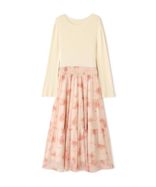 PROPORTION BODY DRESSING(プロポーションボディドレッシング)の「ニットドッキング花柄シャーリングワンピース / 1216147300(ワンピース・レディース・ピンク/ブルー・SMALL/P/S/MEDIUM)」の3枚目の写真