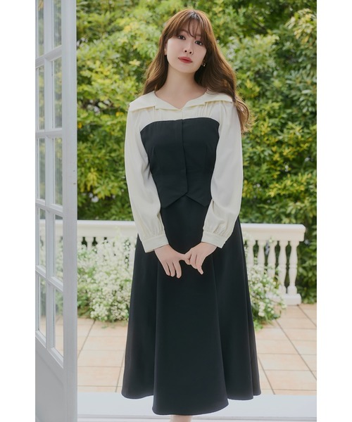 Mayfair Bicolor Flared Dress（ワンピース）｜Her lip to（ハーリップ