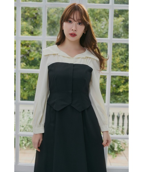 Her lip to(ハーリップトゥー)の「Mayfair Bicolor Flared Dress(ワンピース・レディース・ブラック・S/M)」の13枚目の写真