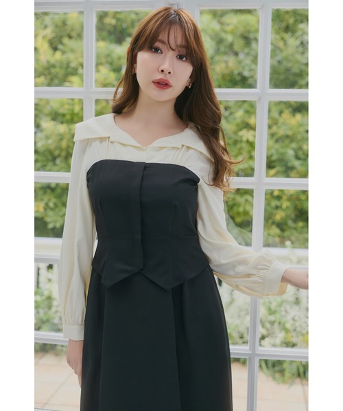 Her lip to(ハーリップトゥー)の「Mayfair Bicolor Flared Dress(ワンピース・レディース・ブラック・S/M)」の5枚目の写真