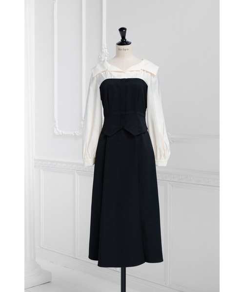 Her lip to(ハーリップトゥー)の「Mayfair Bicolor Flared Dress(ワンピース・レディース・ブラック・S/M)」の6枚目の写真
