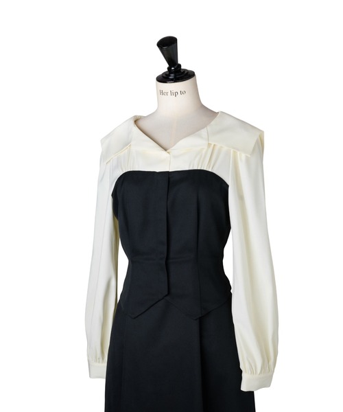 Her lip to(ハーリップトゥー)の「Mayfair Bicolor Flared Dress(ワンピース・レディース・ブラック・S/M)」の2枚目の写真