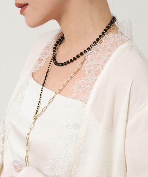 NOLLEY’S（ノーリーズ）の「【grace grace/グラスグラス】チェーン×天然石アレンジネックレス（ネックレス・レディース・ブラック・FREE）」の2枚目の写真