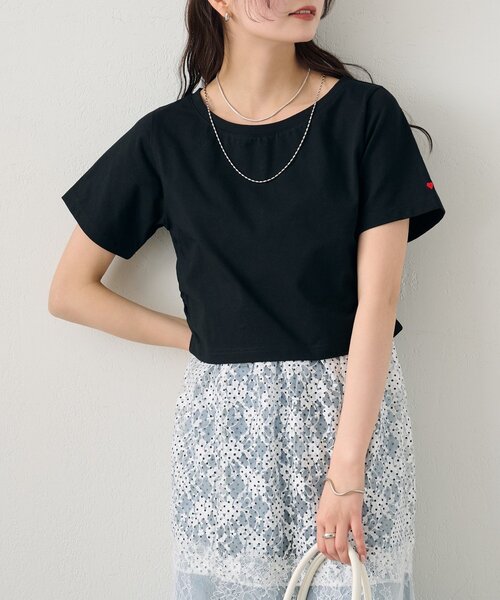 mystic(ミスティック)の「バックロゴプリントちびTシャツ(Tシャツ/カットソー・レディース・ピンク/オフホワイト/ブラック・FREE)」の5枚目の写真