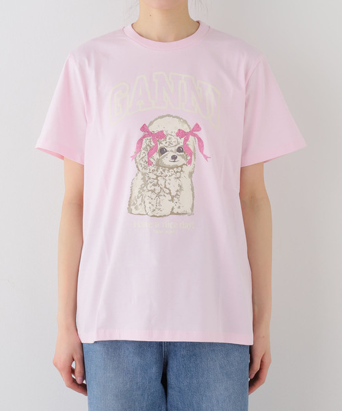 U by SPICK&SPAN（ユーバイスピックアンドスパン）の「GANNI / ガニー Basic Cotton Jersey T-shirt（Tシャツ/カットソー・レディース・ピンク・SMALL）」の2枚目の写真