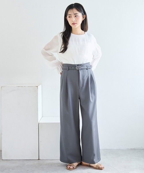 mil(ミル)の「【ベルト付き】 ハイウエスト タック パンツ【586147】(スラックス・レディース・グレイッシュベージュ/グレー/ブラック・S-Short/FREE/M-Regular/M-Short/S-Regular)」の10枚目の写真