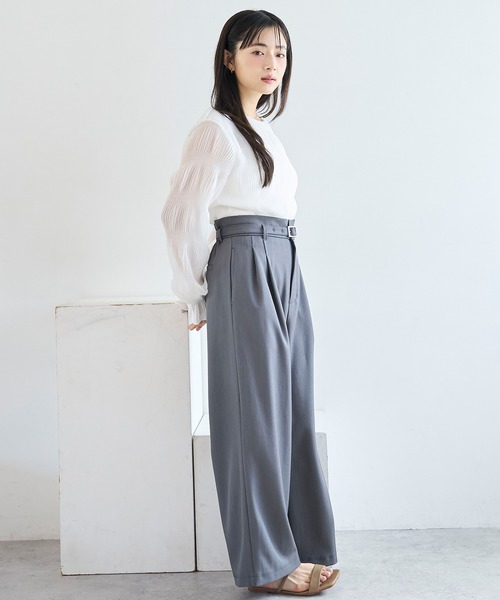 mil(ミル)の「【ベルト付き】 ハイウエスト タック パンツ【586147】(スラックス・レディース・グレイッシュベージュ/グレー/ブラック・S-Short/FREE/M-Regular/M-Short/S-Regular)」の11枚目の写真