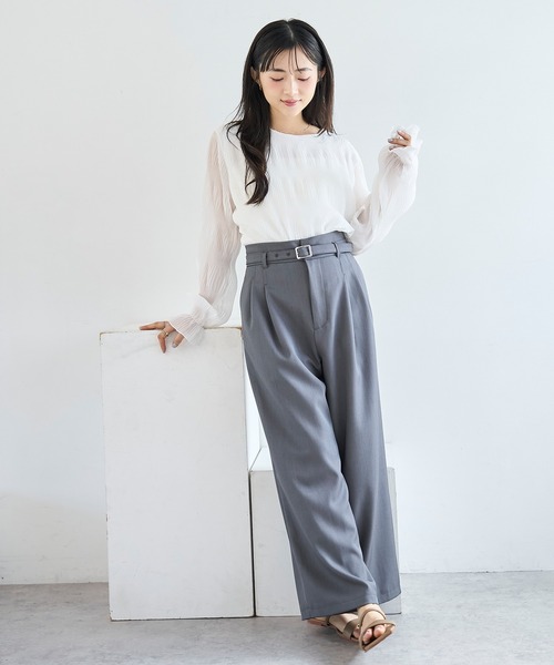mil(ミル)の「【ベルト付き】 ハイウエスト タック パンツ【586147】(スラックス・レディース・グレイッシュベージュ/グレー/ブラック・S-Short/FREE/M-Regular/M-Short/S-Regular)」の12枚目の写真