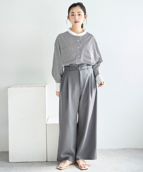 mil(ミル)の「【ベルト付き】 ハイウエスト タック パンツ【586147】(スラックス・レディース・グレイッシュベージュ/グレー/ブラック・S-Short/FREE/M-Regular/M-Short/S-Regular)」の4枚目の写真
