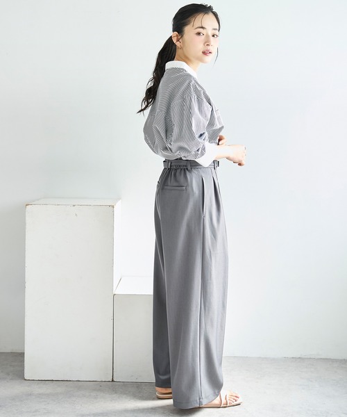 mil(ミル)の「【ベルト付き】 ハイウエスト タック パンツ【586147】(スラックス・レディース・グレイッシュベージュ/グレー/ブラック・S-Short/FREE/M-Regular/M-Short/S-Regular)」の7枚目の写真