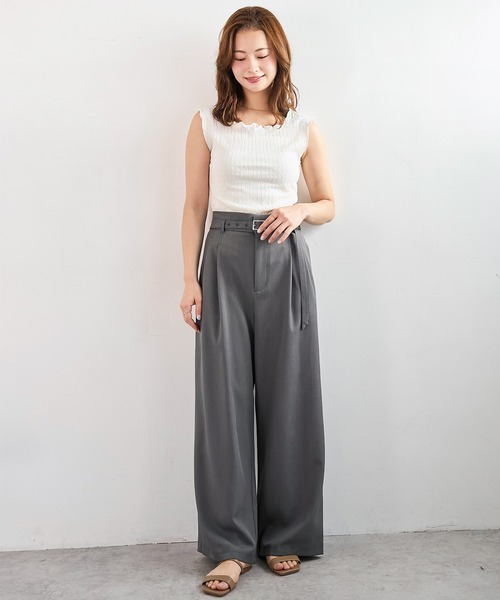 mil(ミル)の「【ベルト付き】 ハイウエスト タック パンツ【586147】(スラックス・レディース・グレイッシュベージュ/グレー/ブラック・S-Short/FREE/M-Regular/M-Short/S-Regular)」の13枚目の写真