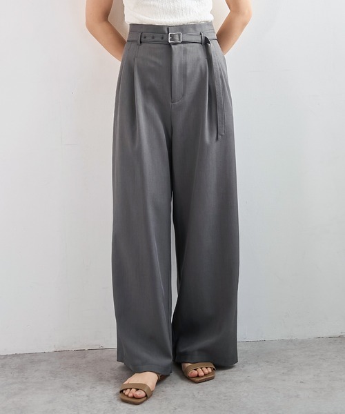 mil(ミル)の「【ベルト付き】 ハイウエスト タック パンツ【586147】(スラックス・レディース・グレイッシュベージュ/グレー/ブラック・S-Short/FREE/M-Regular/M-Short/S-Regular)」の16枚目の写真