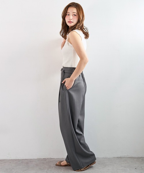 mil(ミル)の「【ベルト付き】 ハイウエスト タック パンツ【586147】(スラックス・レディース・グレイッシュベージュ/グレー/ブラック・S-Short/FREE/M-Regular/M-Short/S-Regular)」の14枚目の写真
