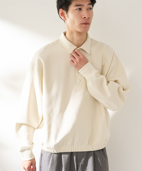 B.C STOCK(ベーセーストック)の「ANTS & ELEPHANTS / アンツアンドエレファンツ Wジャージー バレルポロシャツ(ポロシャツ・メンズ・グレー/アイボリー/ブルー系その他・MEDIUM/LARGE)」の2枚目の写真