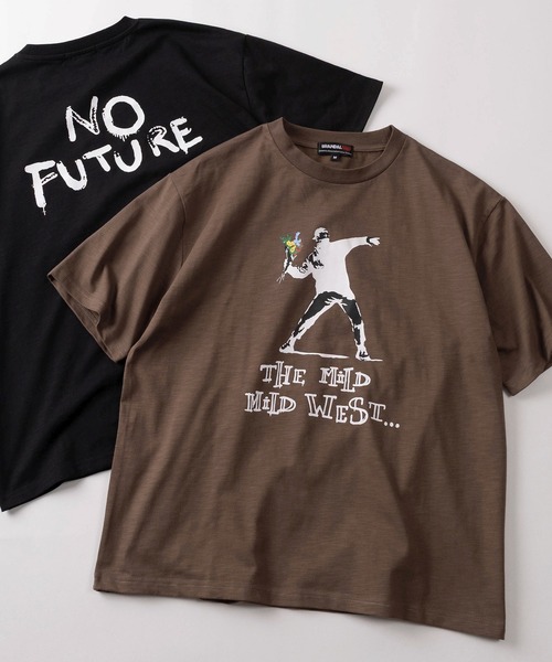 BRANDALISED（ブランダライズド）の「【70】【BRANDALISED/ブランダライズド】バンクシーアートグラフィック クルーネックTシャツ/接触冷感/速乾（Tシャツ/カットソー・メンズ・ブラウン系1/ブラウン系/アイボリー系/ブラック系/アイボリー系1/ブラック系1・M/L）」の3枚目の写真