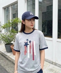 『mahagrid/マハグリッド』 FLAG APPLIQUE RINGER TEE/フラッグ アップリケ リンガー Tシャツ