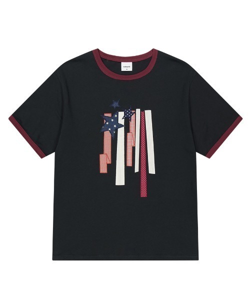 MAHAGRID(マハグリッド)の「『mahagrid/マハグリッド』 FLAG APPLIQUE RINGER TEE/フラッグ アップリケ リンガー Tシャツ(Tシャツ/カットソー・レディース・グレー/チャコールグレー/ホワイト・M)」の6枚目の写真