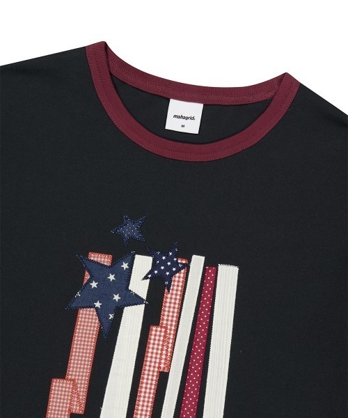 MAHAGRID(マハグリッド)の「『mahagrid/マハグリッド』 FLAG APPLIQUE RINGER TEE/フラッグ アップリケ リンガー Tシャツ(Tシャツ/カットソー・レディース・グレー/チャコールグレー/ホワイト・M)」の8枚目の写真