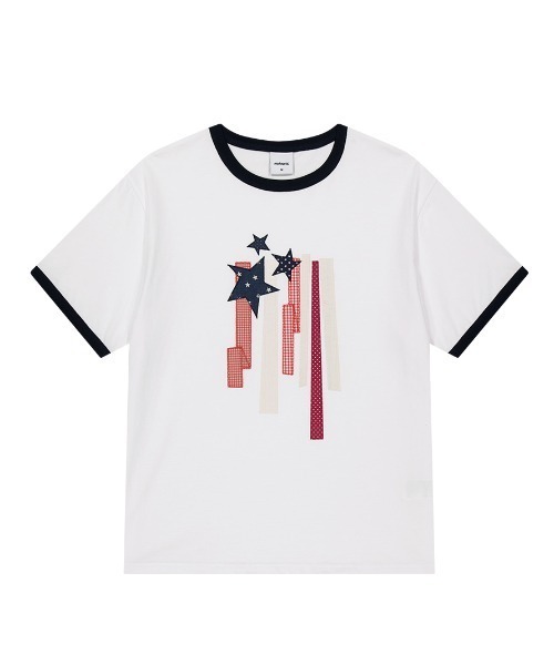 MAHAGRID(マハグリッド)の「『mahagrid/マハグリッド』 FLAG APPLIQUE RINGER TEE/フラッグ アップリケ リンガー Tシャツ(Tシャツ/カットソー・レディース・グレー/チャコールグレー/ホワイト・M)」の14枚目の写真