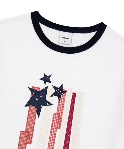 MAHAGRID(マハグリッド)の「『mahagrid/マハグリッド』 FLAG APPLIQUE RINGER TEE/フラッグ アップリケ リンガー Tシャツ(Tシャツ/カットソー・レディース・グレー/チャコールグレー/ホワイト・M)」の16枚目の写真