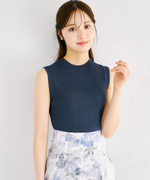tocco closet（トッコ　クローゼット）の「リブニットトップス×刺繍入りパール釦シアーニットカーディガンアンサンブル（ニット/セーター・レディース・オフホワイト/ピンクベージュ/ネイビー・M）」の20枚目の写真