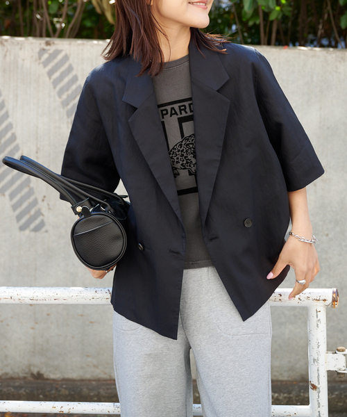 OUTDOOR PRODUCTS（アウトドアプロダクツ）の「リヨセルタイプライターハーフスリーブジャケット（その他アウター・レディース・ブラック/ベージュ・FREE）」の3枚目の写真