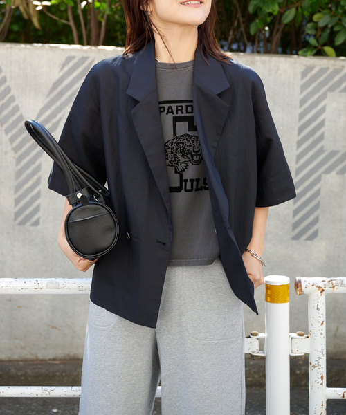 OUTDOOR PRODUCTS（アウトドアプロダクツ）の「リヨセルタイプライターハーフスリーブジャケット（その他アウター・レディース・ブラック/ベージュ・FREE）」の4枚目の写真