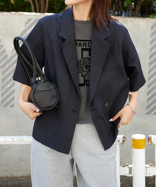 OUTDOOR PRODUCTS（アウトドアプロダクツ）の「リヨセルタイプライターハーフスリーブジャケット（その他アウター・レディース・ブラック/ベージュ・FREE）」の6枚目の写真