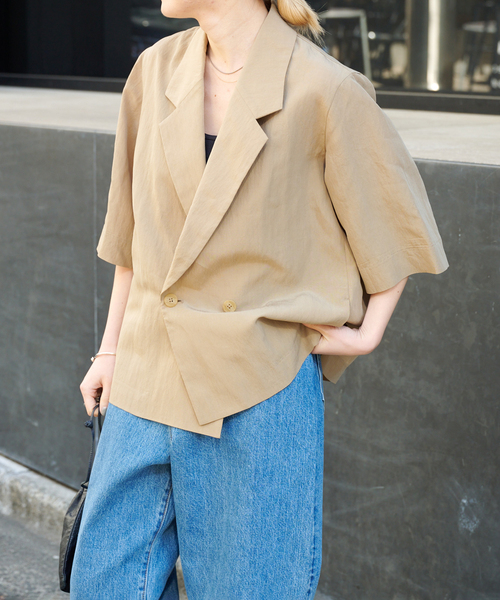 OUTDOOR PRODUCTS（アウトドアプロダクツ）の「リヨセルタイプライターハーフスリーブジャケット（その他アウター・レディース・ブラック/ベージュ・FREE）」の13枚目の写真